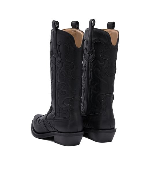 Ganni Black Stitched Boots
