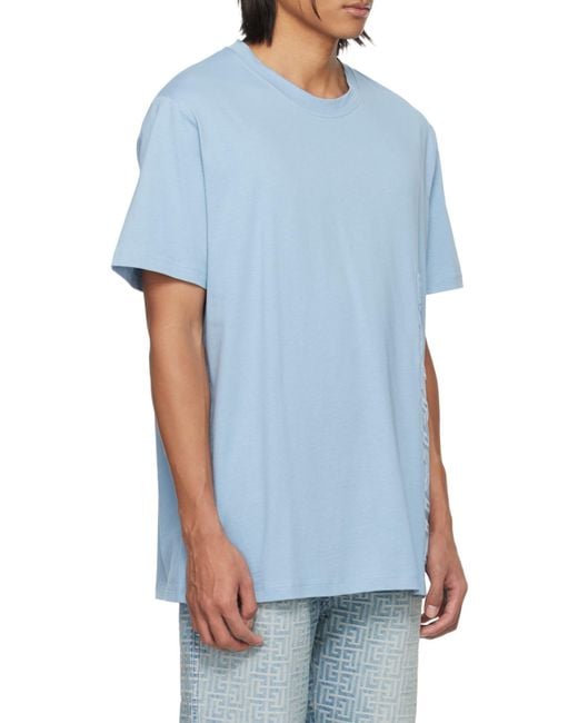 Balmain Blue Logo Embossed Crewneck T-Shirt for men