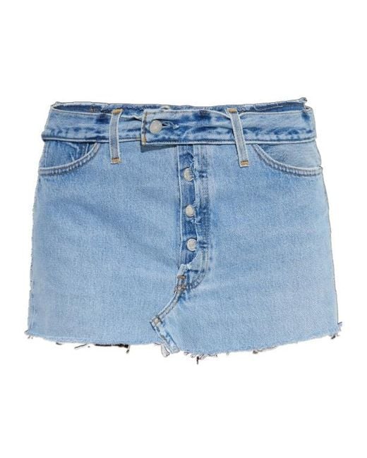 RE/DONE Women's Blue Button-Fastening Frayed Denim Skirt