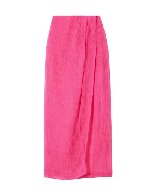Lisa Marie Fernandez Pink Pleated Linen-Blend Chiffon Wrap Sarong