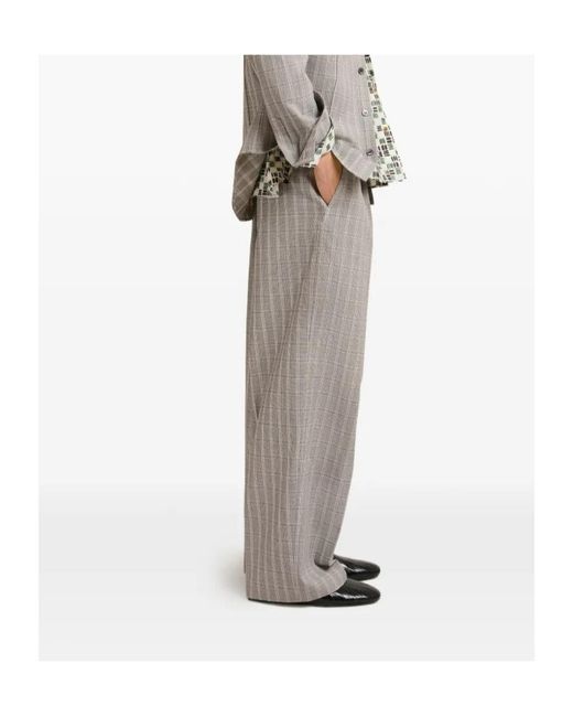 Marni Gray Pleats Checked Trousers for men