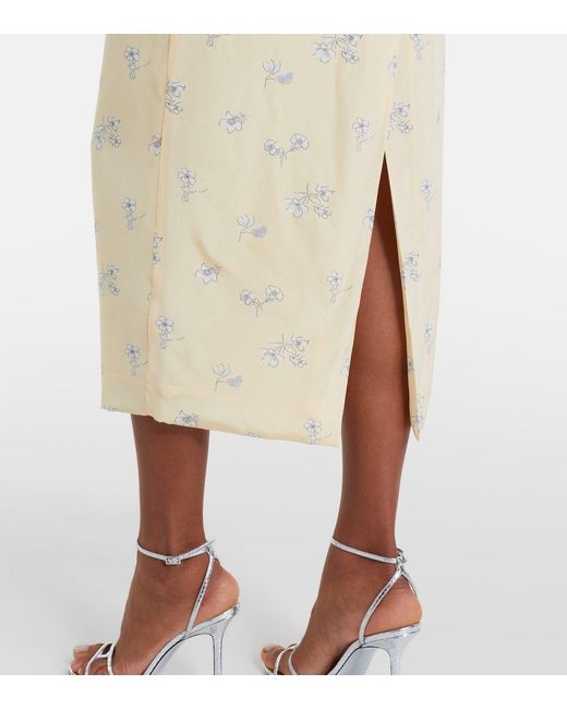 Alessandra Rich Natural Lace-Trimmed Floral Silk Midi Dress