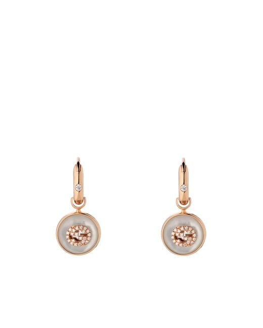 Gucci White Interlocking Diamond 18K Earrings