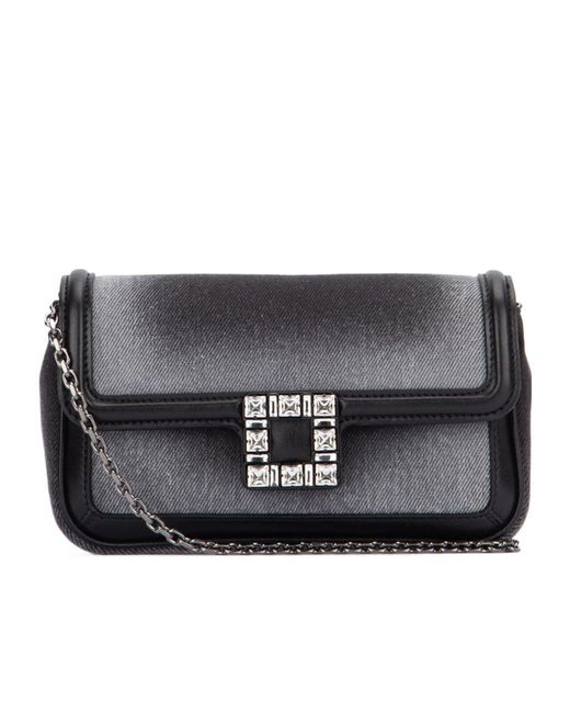 Roger Vivier Black Embellished Foldover Top Denim Shoulder Bag