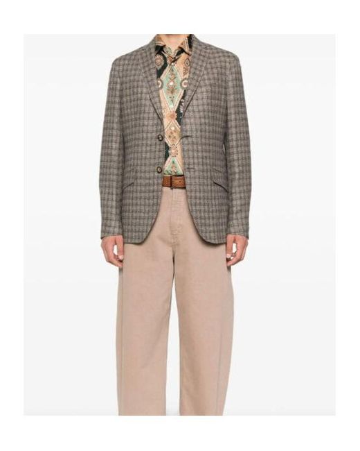 Etro Gray Checked Paisley-Lined Blazer for men