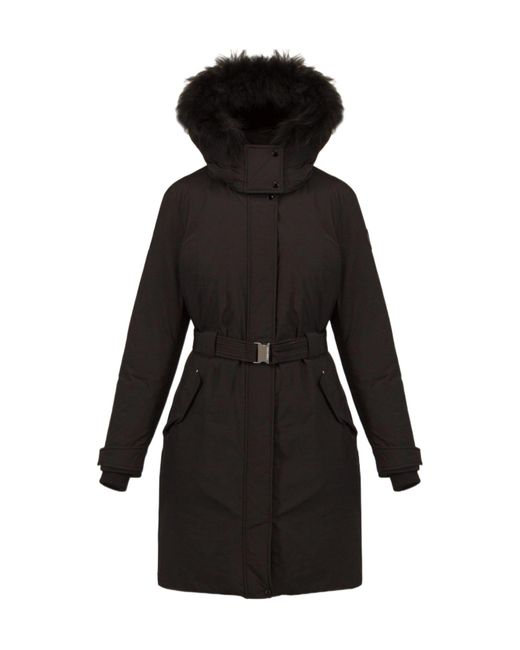 Woolrich Black Belted Waist Hooded Padded Coat