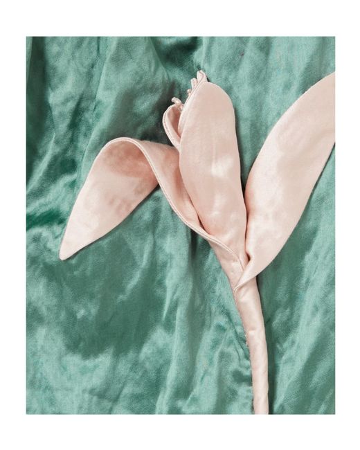 Erdem Green One-Shoulder Beaded Appliqué Pleated Dress