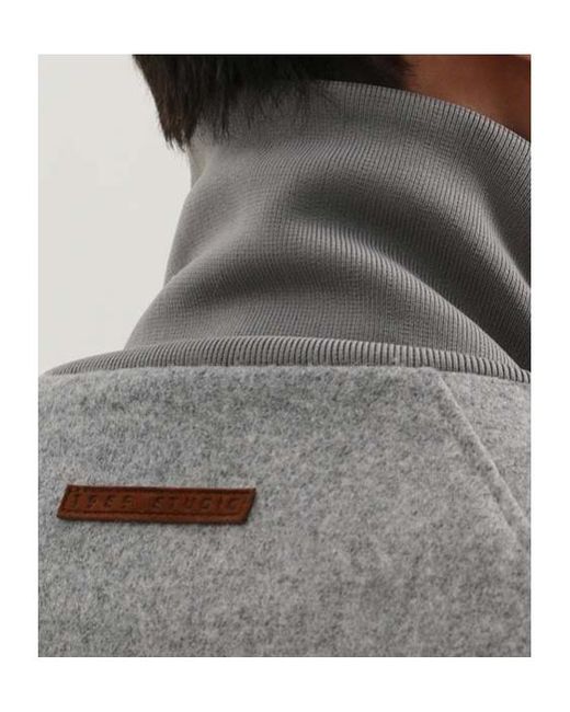 1989 STUDIO Gray Contrast Trim Zip-Up Coat for men
