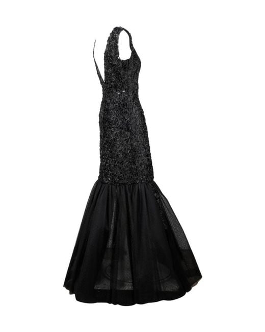 Alberta Ferretti Black Tulle Panelled Maxi Dress