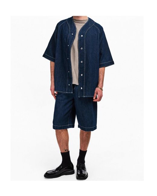 7 For All Mankind Blue Belt-Loop Shorts for men