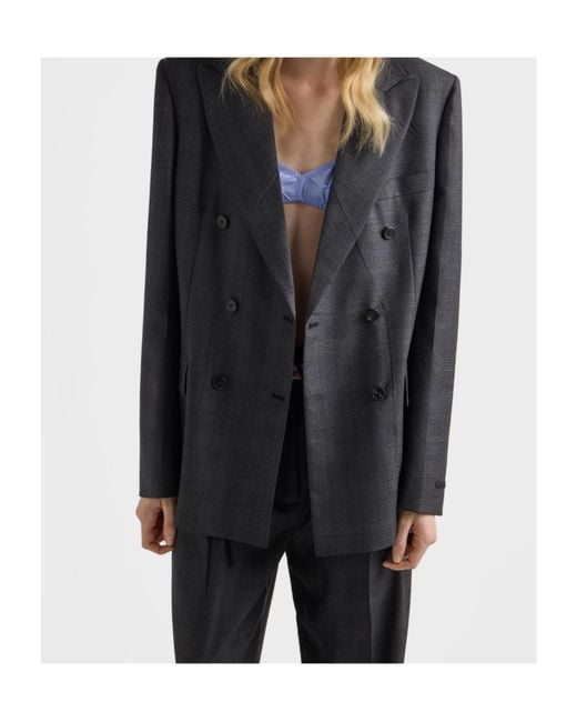 Prada Blue Double-Breasted Belted Blazer