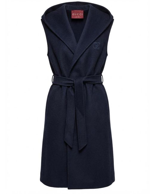 Gucci Blue Wool Sleeveless Coat With Embroidery