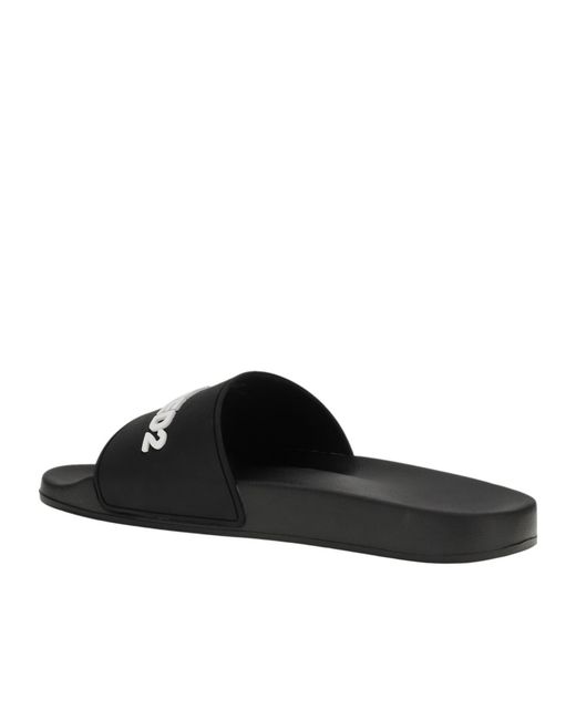 DSquared² Black Logo-Detailed Open-Toe Slides for men