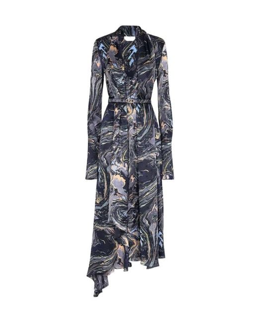 Fendi Blue Marbled Midi Crêpe Dress