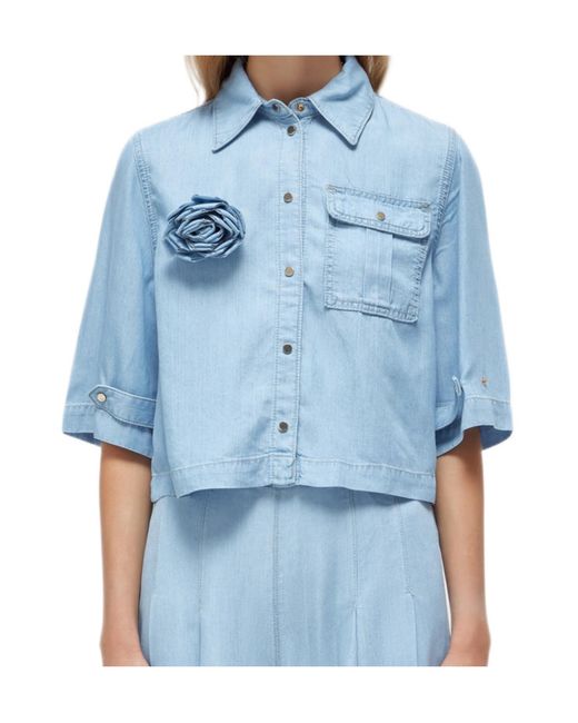 Blugirl Blumarine Blue Collared Short-Sleeved Shirt