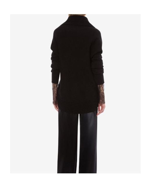 Alberta Ferretti Black Ribbed Shawl-Collar Cardigan