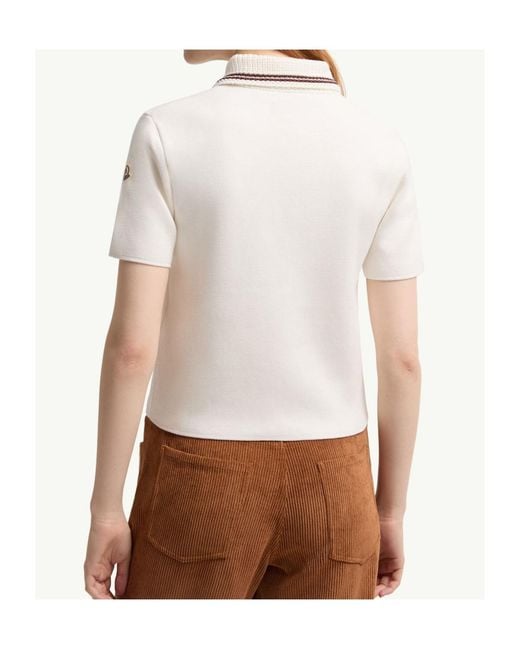 Moncler White Cotton Knit Polo Shirt