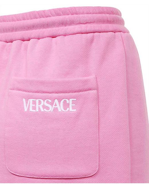 Versace Pink Logo-Print Cotton Miniskirt