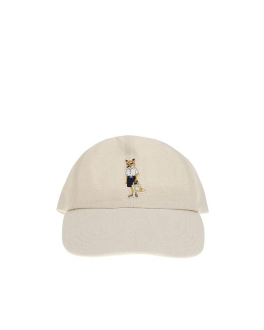 Maison Kitsuné White Maison Kitsuné Dressed Fox Logo Embroidered Baseball Cap for men