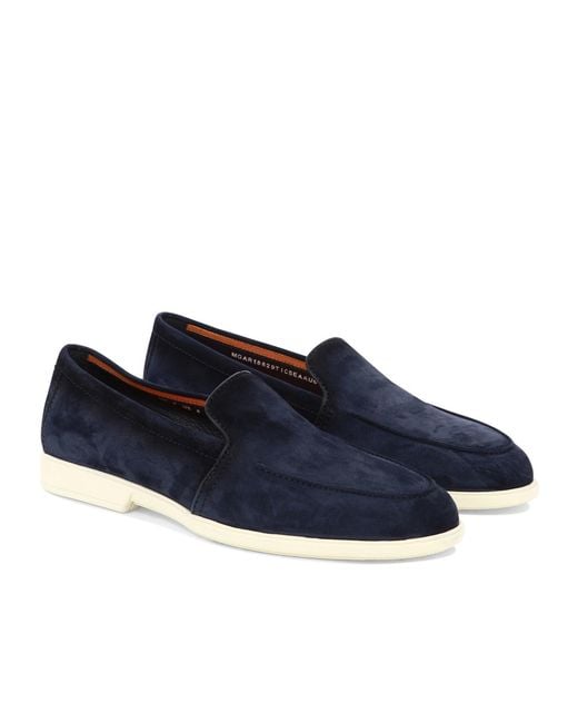 Santoni Blue Malibu Almond Toe Loafers for men