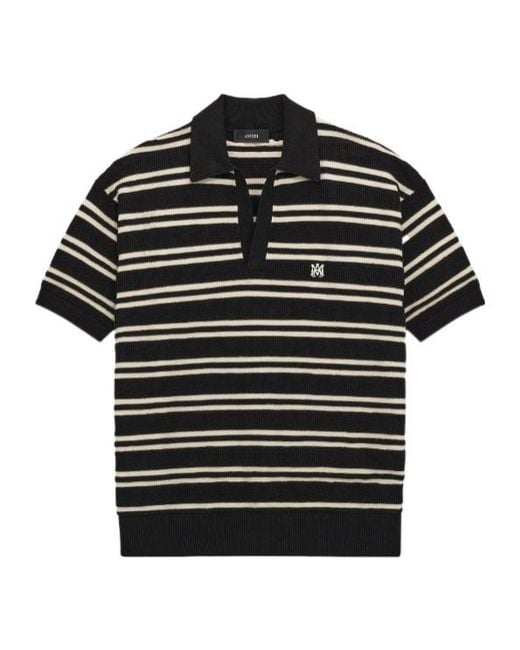 Amiri Black Ma Stripe Knit Ss Polo Shirt for men