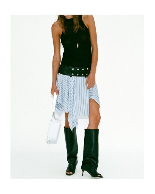 IRO Blue Asymmetric Striped Mini Skirt