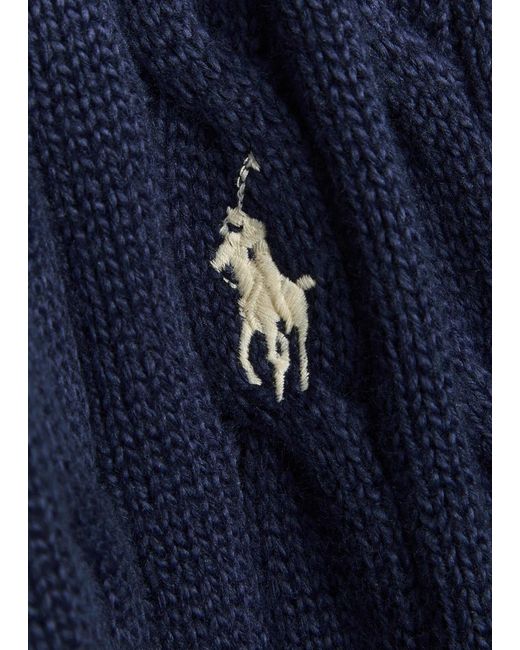 Polo Ralph Lauren Blue Logo-Embroidered Hooded Cable-Knit Cotton Jumper for men