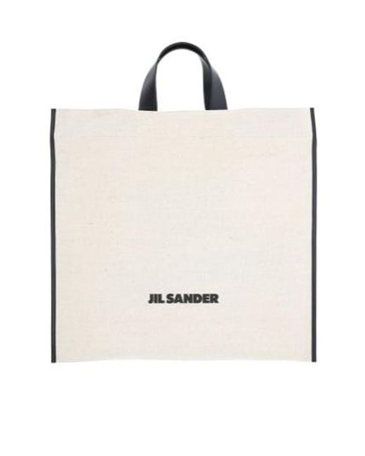 Jil Sander White Logo Printed Top Handle Bag for men