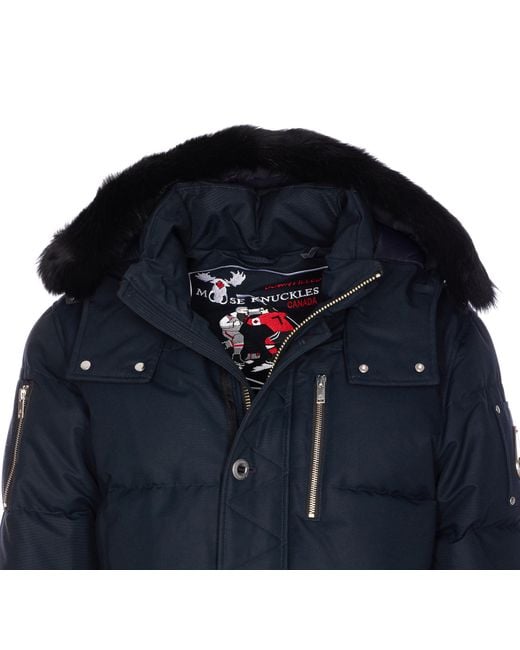 Moose Knuckles Blue Zip Detailed Hooded Coat for men