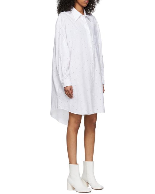 MM6 by Maison Margiela White Polka-Dot Cotton Shirt Dress