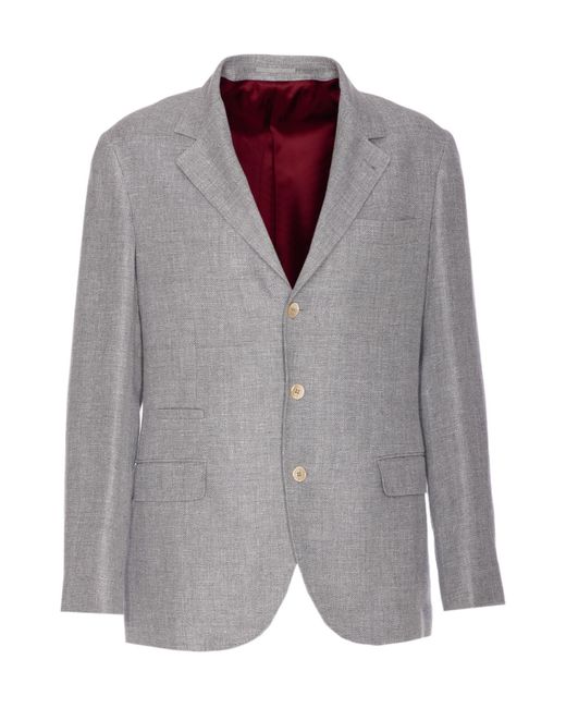 Brunello Cucinelli Gray Single-Breasted Tailored Blazer for men