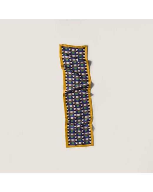 Miu Miu Blue Printed Silk Scarf