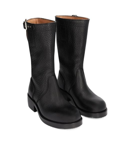 Dries Van Noten Black Leather Biker Boots