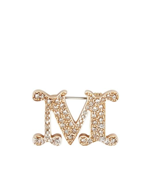 Max Mara White Logo Engraved Embellished Brooch