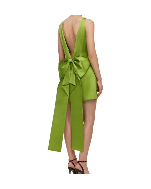Self-Portrait Green Oversized-Bow Mini Dress