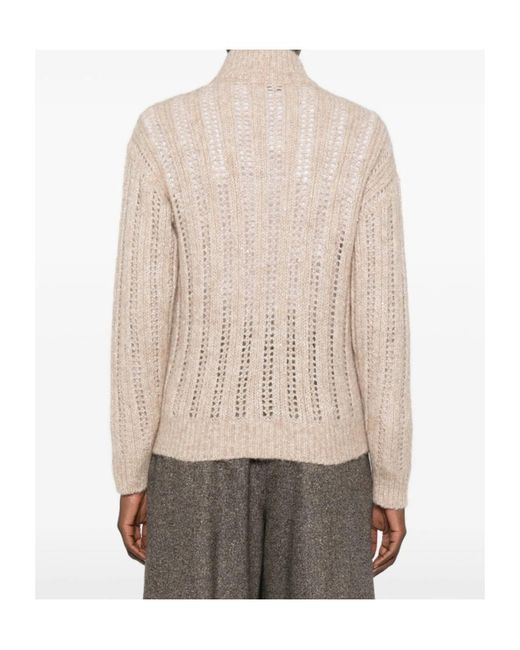 Peserico Natural Open-Knit Zip-Up Cardigan