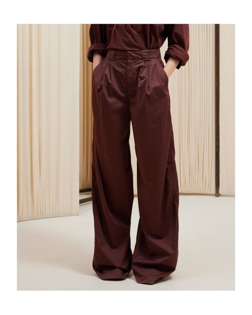 Lemaire Red Mid-Rise Pleated Wide Leg Pants