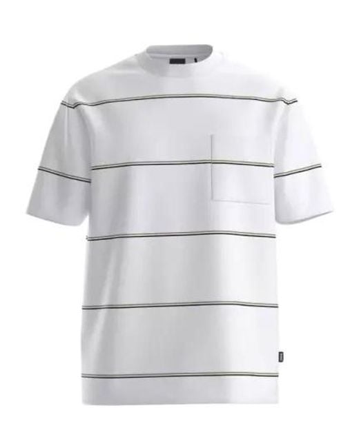 Boss White Striped Pocket T-Shirt for men
