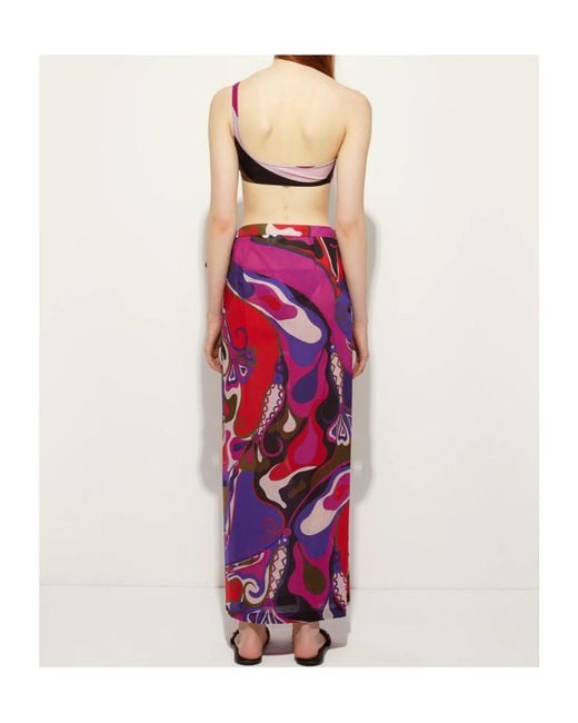 Emilio Pucci Red Pucci Orchidee Print Pareo Skirt