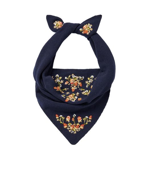 Bally Blue Embroidered Wool Scarf