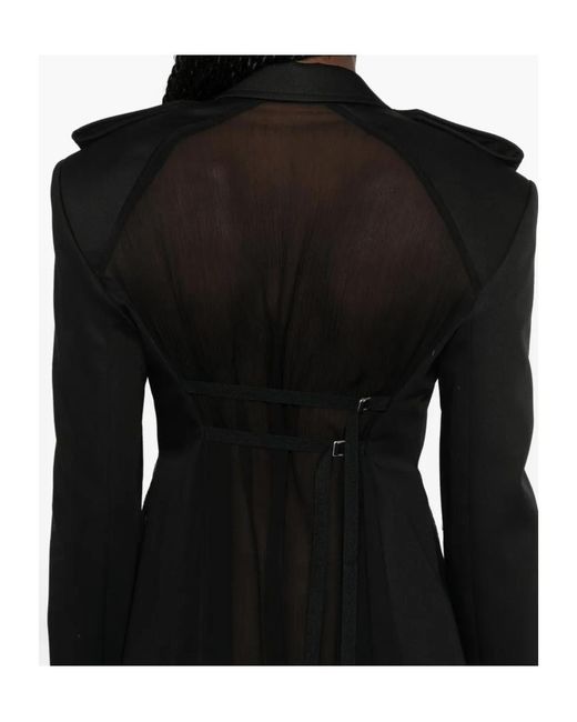 Ann Demeulemeester Black Sheer-Panelled Epaulette Coat