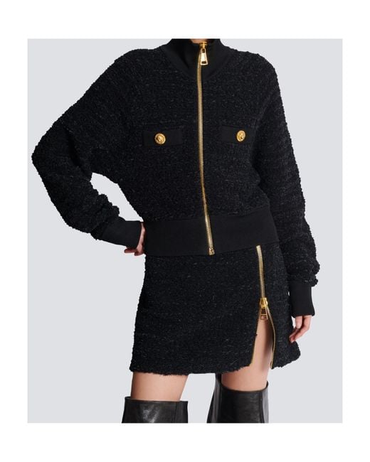 Balmain Black Tweed Bomber Jacket