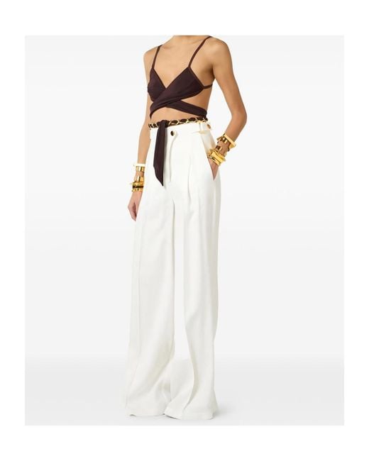 Elisabetta Franchi White High-Waist Wide-Leg Pants