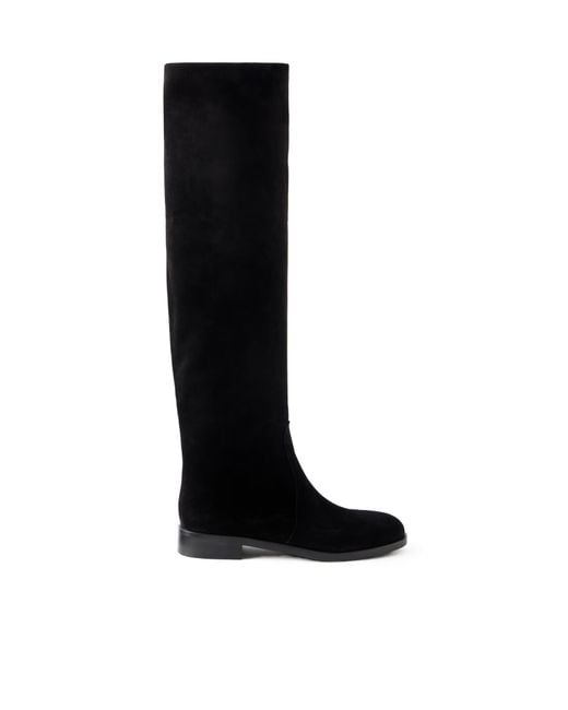 Gianvito Rossi Black Solid Suede Over-The-Knee Boots