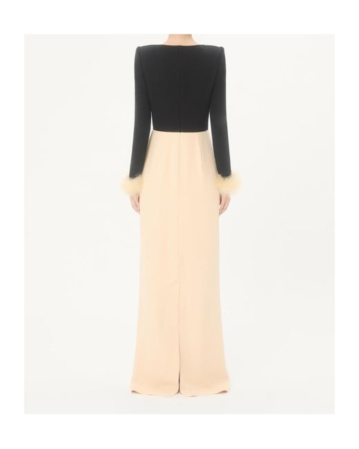 Valentino Black Cady Couture Long Dress With Feathers