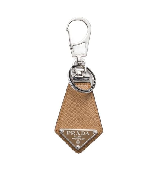 Prada White Saffiano Leather Keychain for men