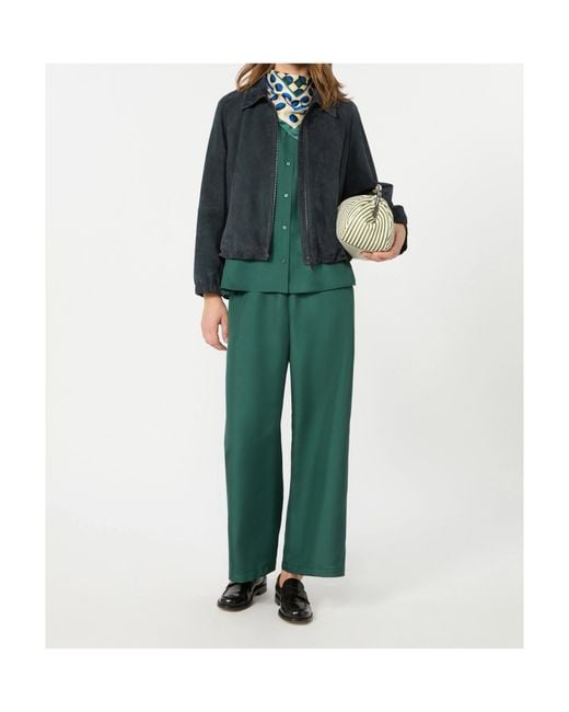 Weekend by Maxmara Green Silk Wide-Leg Trousers