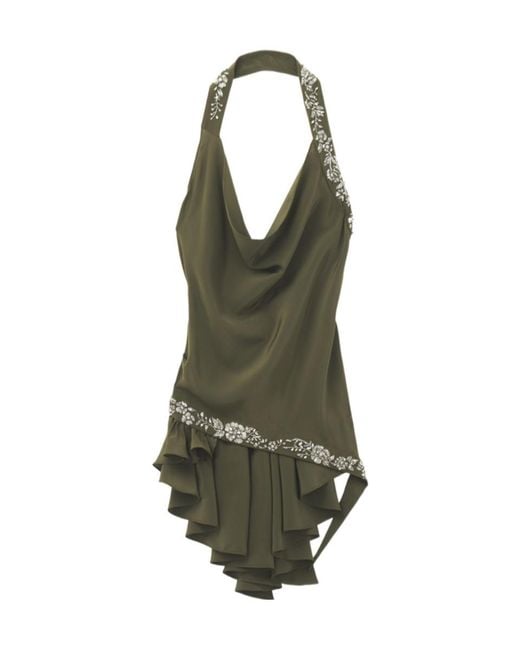 McQueen Green Floral Embroidery Asymmetric Top