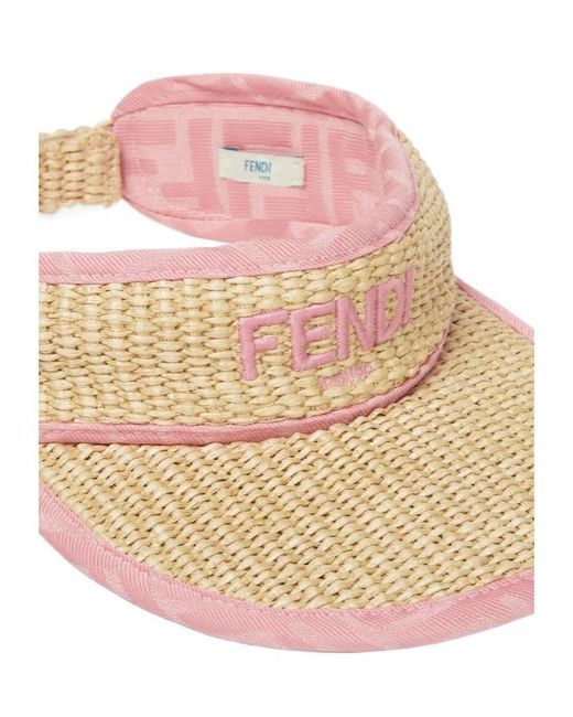 Fendi Pink Logo-Embroidered Raffia Visor