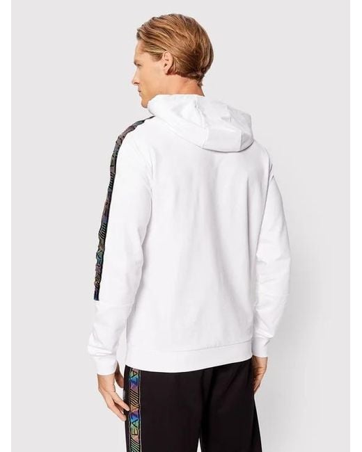 EA7 White Logo-Tape Drawstring Hoodie for men